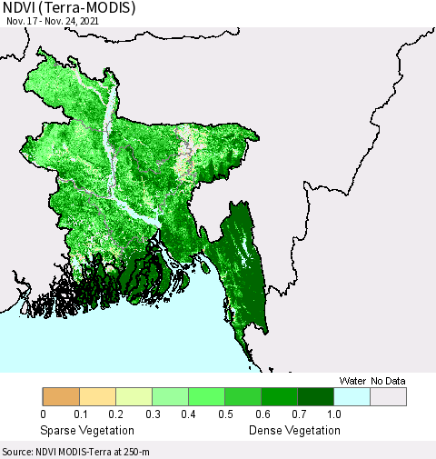 Bangladesh NDVI (Terra-MODIS) Thematic Map For 11/17/2021 - 11/24/2021