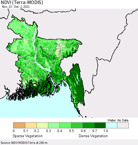 Bangladesh NDVI (Terra-MODIS) Thematic Map For 11/25/2021 - 12/2/2021