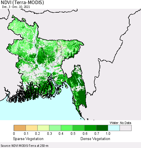 Bangladesh NDVI (Terra-MODIS) Thematic Map For 12/3/2021 - 12/10/2021