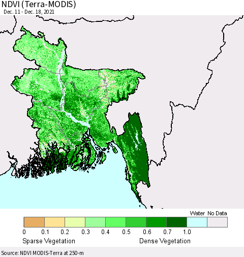 Bangladesh NDVI (Terra-MODIS) Thematic Map For 12/11/2021 - 12/18/2021