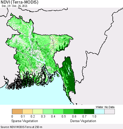 Bangladesh NDVI (Terra-MODIS) Thematic Map For 12/19/2021 - 12/26/2021