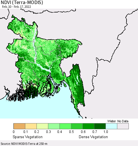 Bangladesh NDVI (Terra-MODIS) Thematic Map For 2/10/2022 - 2/17/2022