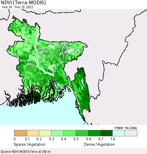 Bangladesh NDVI (Terra-MODIS) Thematic Map For 2/18/2022 - 2/25/2022