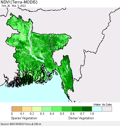 Bangladesh NDVI (Terra-MODIS) Thematic Map For 2/26/2022 - 3/5/2022