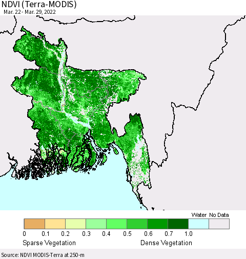 Bangladesh NDVI (Terra-MODIS) Thematic Map For 3/22/2022 - 3/29/2022