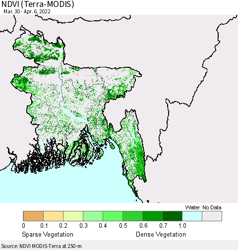 Bangladesh NDVI (Terra-MODIS) Thematic Map For 3/30/2022 - 4/6/2022