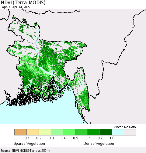 Bangladesh NDVI (Terra-MODIS) Thematic Map For 4/7/2022 - 4/14/2022