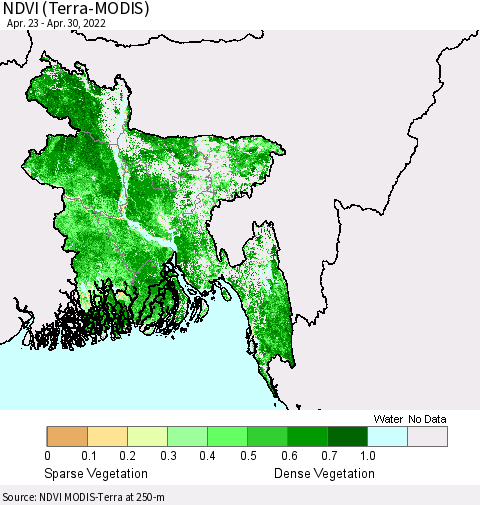 Bangladesh NDVI (Terra-MODIS) Thematic Map For 4/23/2022 - 4/30/2022