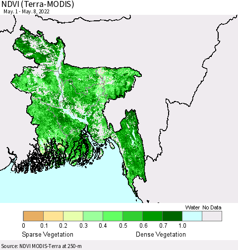Bangladesh NDVI (Terra-MODIS) Thematic Map For 5/1/2022 - 5/8/2022
