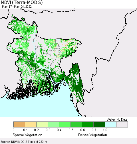 Bangladesh NDVI (Terra-MODIS) Thematic Map For 5/17/2022 - 5/24/2022