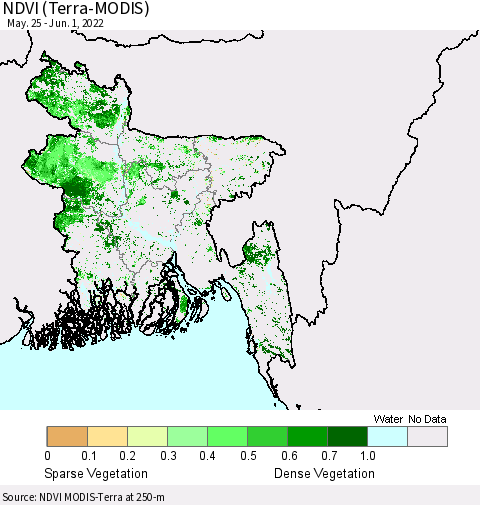 Bangladesh NDVI (Terra-MODIS) Thematic Map For 5/25/2022 - 6/1/2022