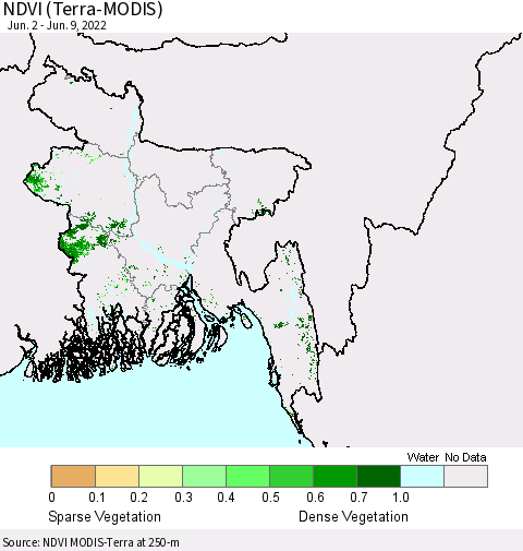Bangladesh NDVI (Terra-MODIS) Thematic Map For 6/2/2022 - 6/9/2022