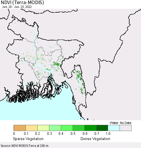 Bangladesh NDVI (Terra-MODIS) Thematic Map For 6/18/2022 - 6/25/2022