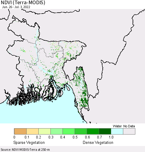 Bangladesh NDVI (Terra-MODIS) Thematic Map For 6/26/2022 - 7/3/2022
