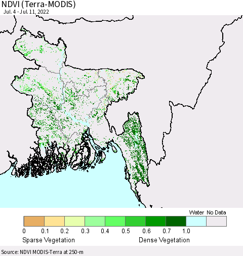 Bangladesh NDVI (Terra-MODIS) Thematic Map For 7/4/2022 - 7/11/2022