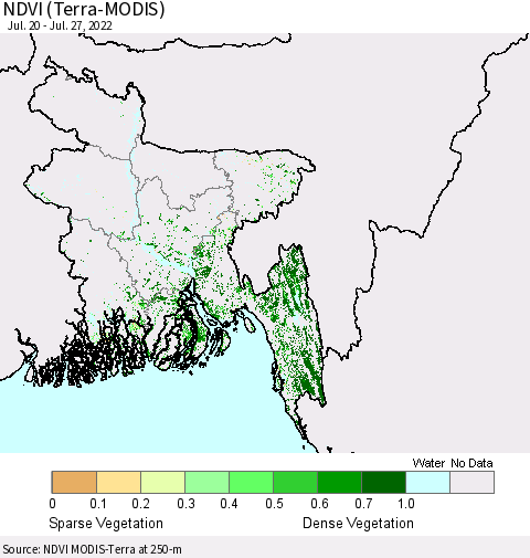 Bangladesh NDVI (Terra-MODIS) Thematic Map For 7/20/2022 - 7/27/2022