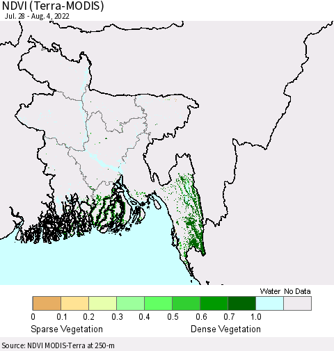 Bangladesh NDVI (Terra-MODIS) Thematic Map For 7/28/2022 - 8/4/2022