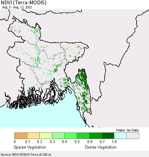 Bangladesh NDVI (Terra-MODIS) Thematic Map For 8/5/2022 - 8/12/2022
