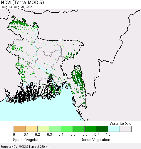 Bangladesh NDVI (Terra-MODIS) Thematic Map For 8/13/2022 - 8/20/2022