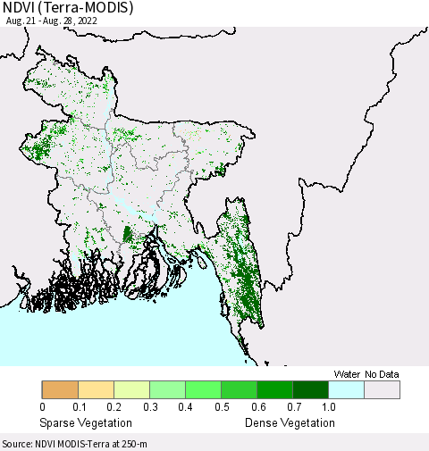 Bangladesh NDVI (Terra-MODIS) Thematic Map For 8/21/2022 - 8/28/2022
