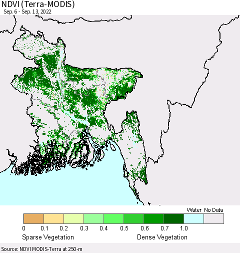 Bangladesh NDVI (Terra-MODIS) Thematic Map For 9/6/2022 - 9/13/2022