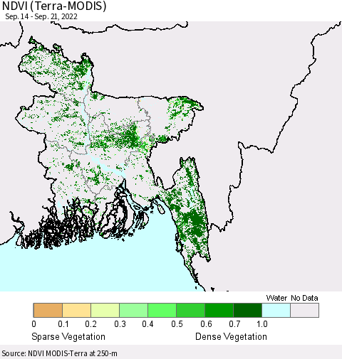 Bangladesh NDVI (Terra-MODIS) Thematic Map For 9/14/2022 - 9/21/2022