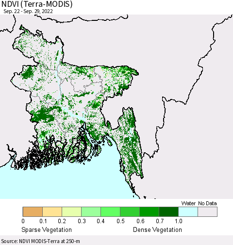 Bangladesh NDVI (Terra-MODIS) Thematic Map For 9/22/2022 - 9/29/2022