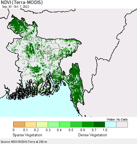 Bangladesh NDVI (Terra-MODIS) Thematic Map For 9/30/2022 - 10/7/2022