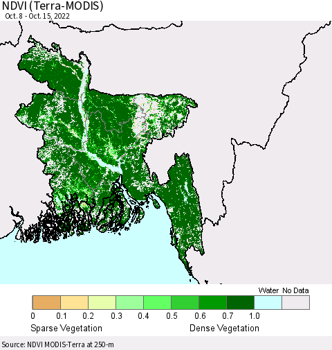 Bangladesh NDVI (Terra-MODIS) Thematic Map For 10/8/2022 - 10/15/2022