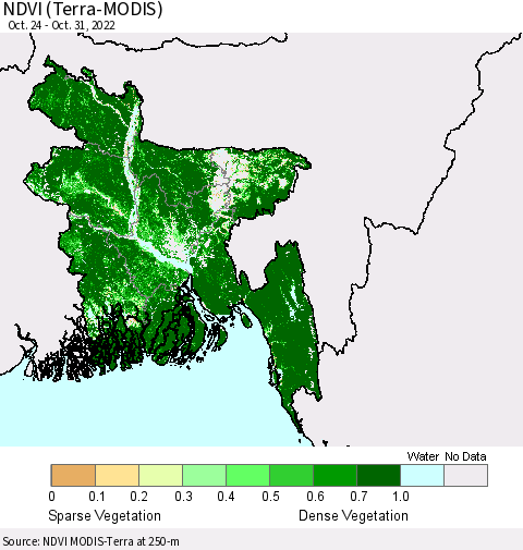 Bangladesh NDVI (Terra-MODIS) Thematic Map For 10/24/2022 - 10/31/2022