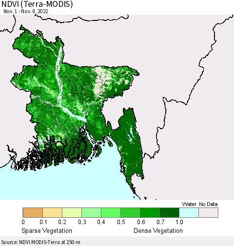 Bangladesh NDVI (Terra-MODIS) Thematic Map For 11/1/2022 - 11/8/2022