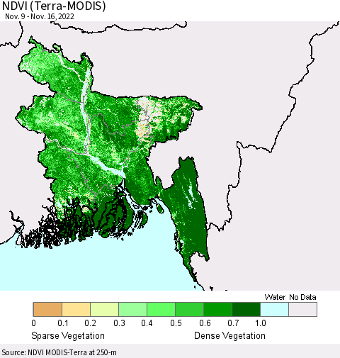Bangladesh NDVI (Terra-MODIS) Thematic Map For 11/9/2022 - 11/16/2022