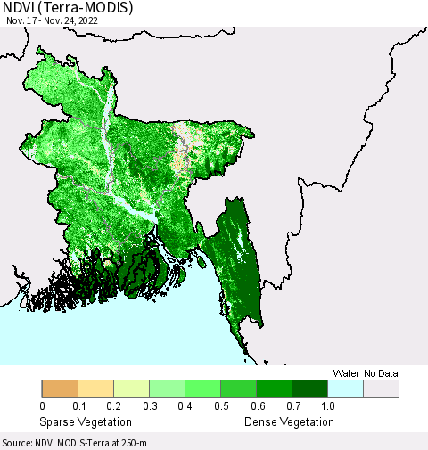 Bangladesh NDVI (Terra-MODIS) Thematic Map For 11/17/2022 - 11/24/2022