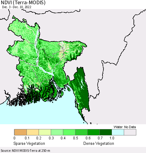 Bangladesh NDVI (Terra-MODIS) Thematic Map For 12/3/2022 - 12/10/2022