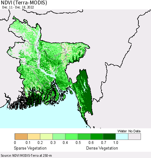 Bangladesh NDVI (Terra-MODIS) Thematic Map For 12/11/2022 - 12/18/2022