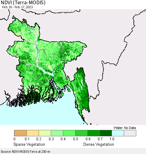 Bangladesh NDVI (Terra-MODIS) Thematic Map For 2/10/2023 - 2/17/2023