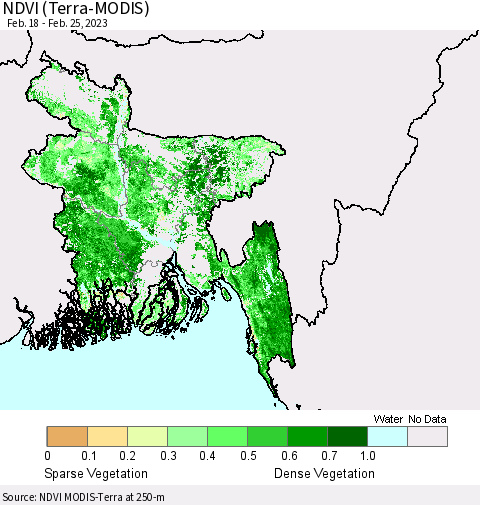 Bangladesh NDVI (Terra-MODIS) Thematic Map For 2/18/2023 - 2/25/2023