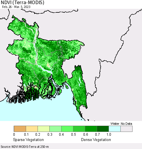 Bangladesh NDVI (Terra-MODIS) Thematic Map For 2/26/2023 - 3/5/2023