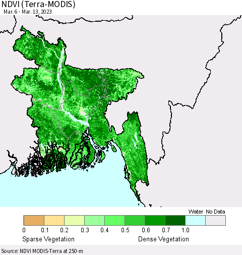Bangladesh NDVI (Terra-MODIS) Thematic Map For 3/6/2023 - 3/13/2023