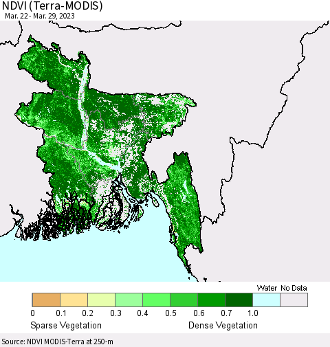 Bangladesh NDVI (Terra-MODIS) Thematic Map For 3/22/2023 - 3/29/2023