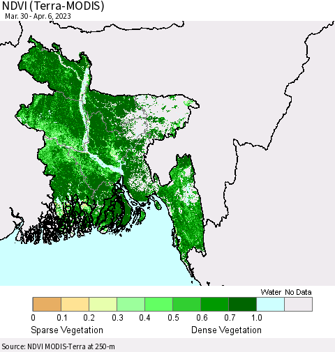 Bangladesh NDVI (Terra-MODIS) Thematic Map For 3/30/2023 - 4/6/2023