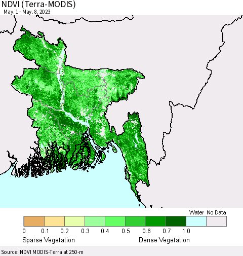 Bangladesh NDVI (Terra-MODIS) Thematic Map For 5/1/2023 - 5/8/2023