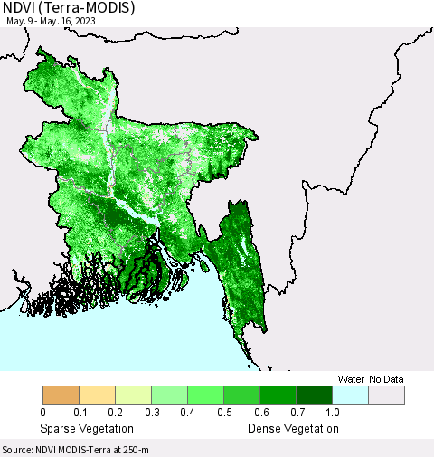Bangladesh NDVI (Terra-MODIS) Thematic Map For 5/9/2023 - 5/16/2023