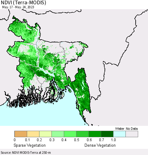 Bangladesh NDVI (Terra-MODIS) Thematic Map For 5/17/2023 - 5/24/2023