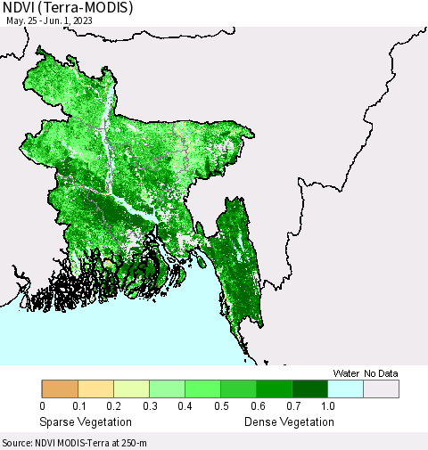 Bangladesh NDVI (Terra-MODIS) Thematic Map For 5/25/2023 - 6/1/2023