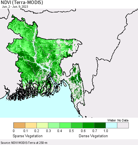 Bangladesh NDVI (Terra-MODIS) Thematic Map For 6/2/2023 - 6/9/2023