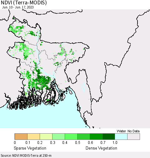 Bangladesh NDVI (Terra-MODIS) Thematic Map For 6/10/2023 - 6/17/2023