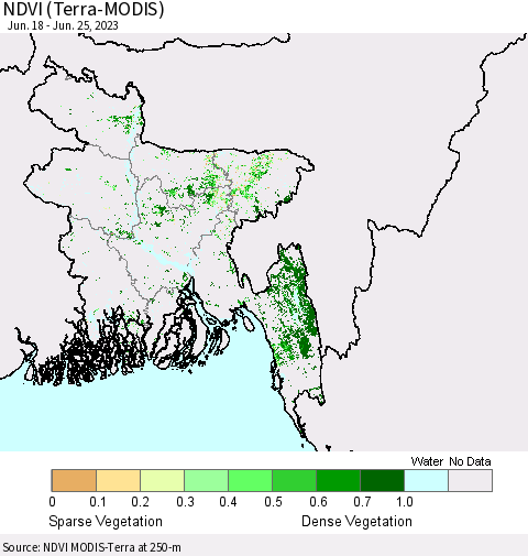 Bangladesh NDVI (Terra-MODIS) Thematic Map For 6/18/2023 - 6/25/2023