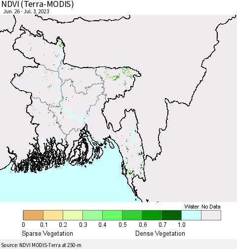 Bangladesh NDVI (Terra-MODIS) Thematic Map For 6/26/2023 - 7/3/2023