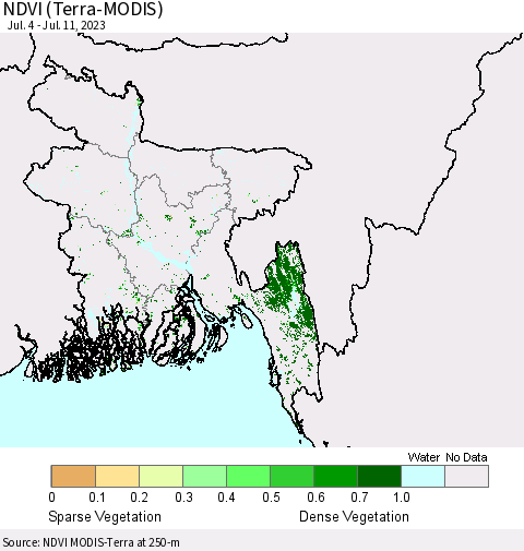Bangladesh NDVI (Terra-MODIS) Thematic Map For 7/4/2023 - 7/11/2023